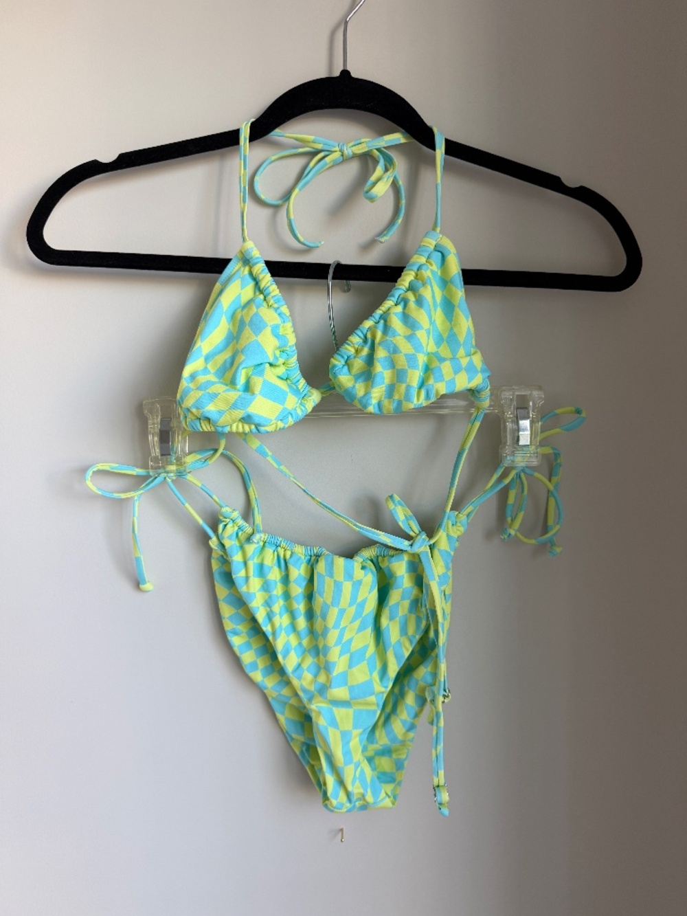 It's Now Cool x Free People Checkered Wave Bikini Set, medium bottom, small top